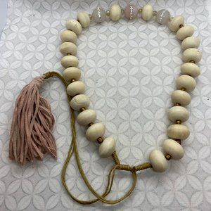 chunky wood crystal beaded adjustable tassel